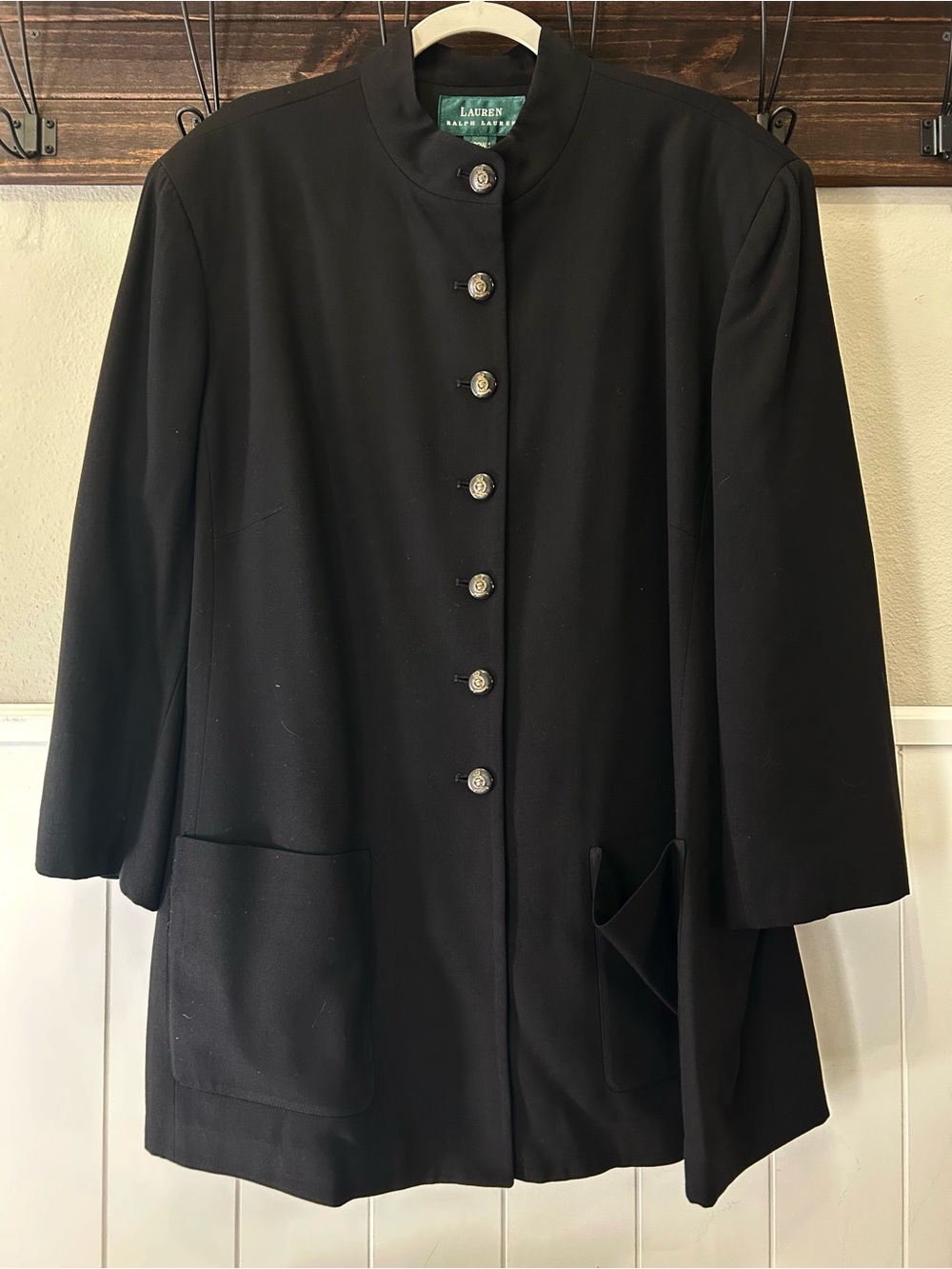 Vintage Lauren Ralph Lauren Plus Size Black Crest Button Longline Blazer Jacket